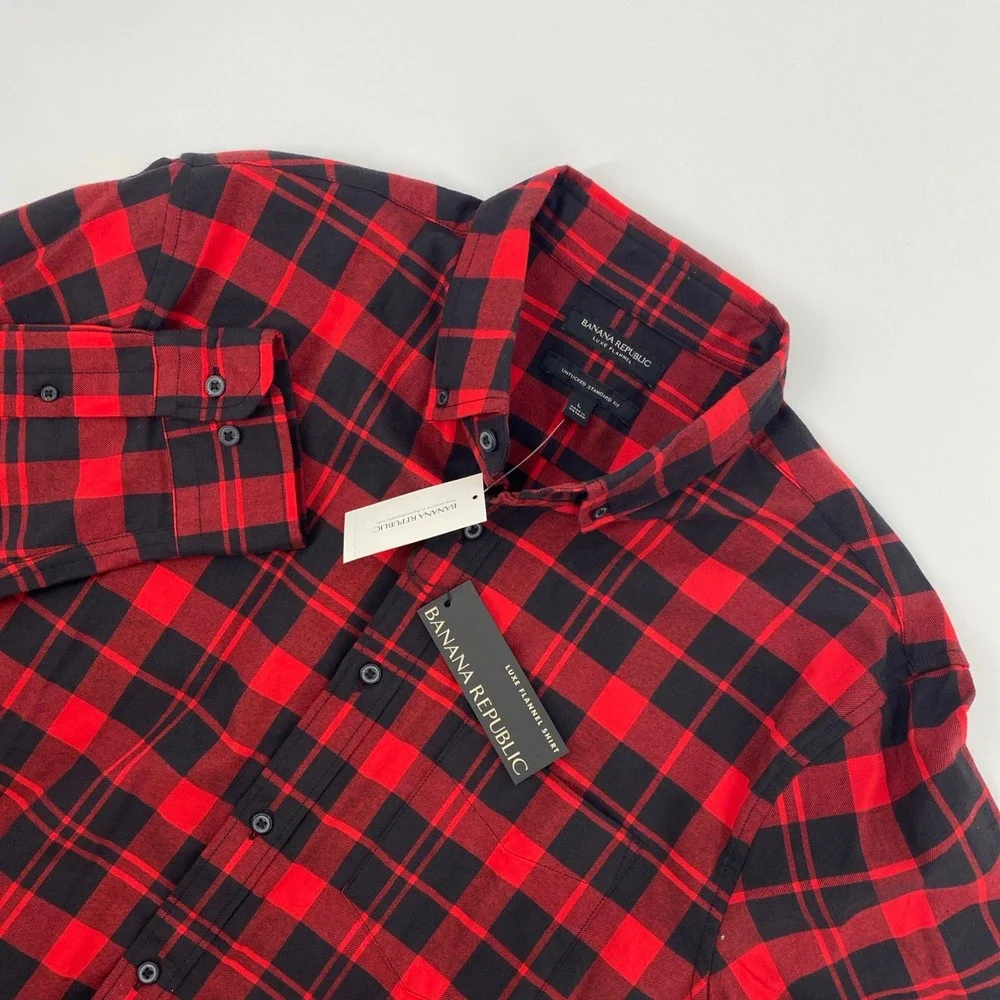 NEW Banana Republic Luxe Flannel Shirt Mens Large Buffalo Plaid Untucked Rugged